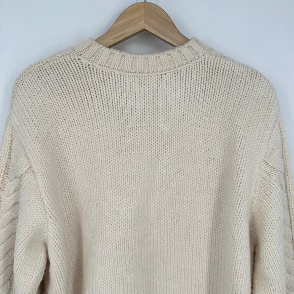 MANGO Crew Neck Sweater Pom-Pom Chunky Cable Knit Balloon Sleeve, Cream - Picture 7 of 8